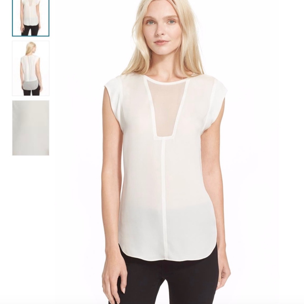 Rebecca Taylor Charlie Sheer Inset Silk Top